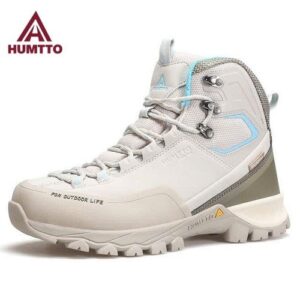 Giày leo núi chống thấm nữ cao cổ Humtto 240783B Beige